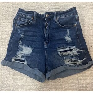 Wax Jean Collection Shorts Size Medium M Women's‎ Blue Denim Distressed Stretch